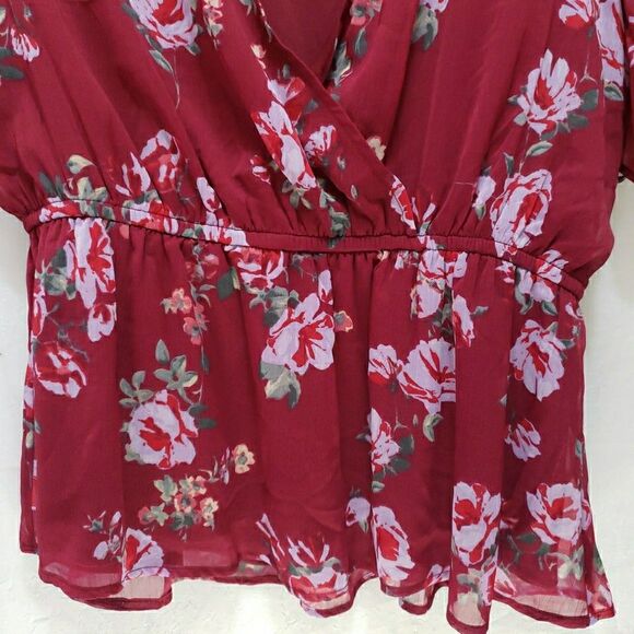 NWT Maurices Blouse Size XXL Burgundy Floral V Neck Ruffle Coquette Victorian - Picture 4 of 10
